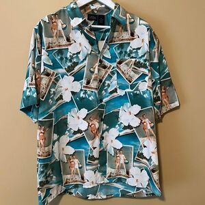 SONOMA men’s Hawaiian shirt. Button up.  XL.  Aqua/ brown.